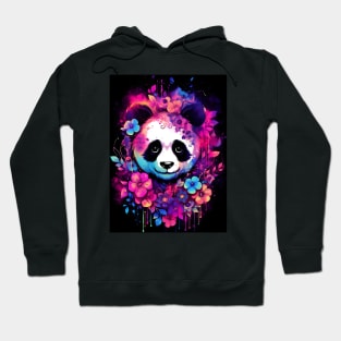 Pretty panda surround in bright colorful tropical flowers Hoodie